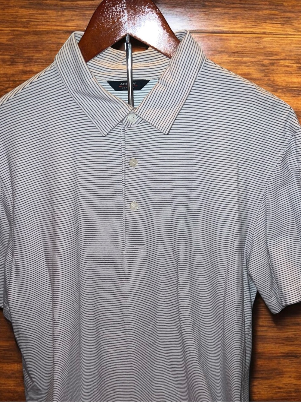 Arrow Men's Thin Striped Polo in Light Gray and White